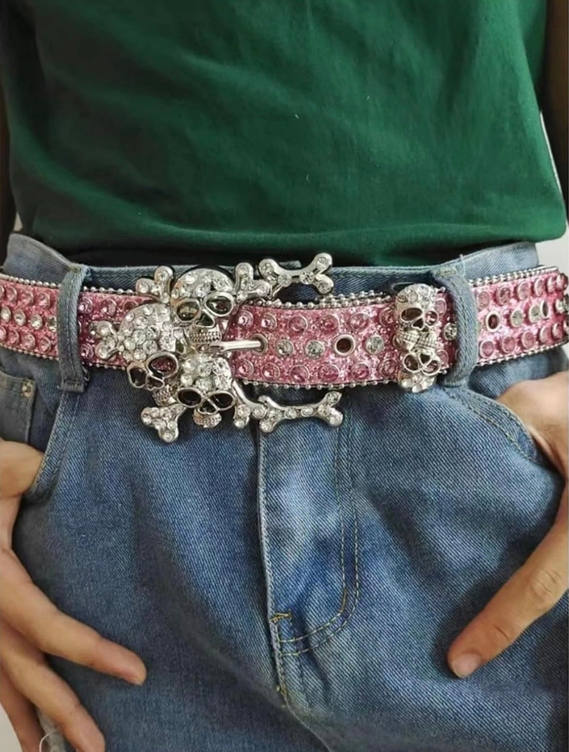 ❦︎ B.B Simon Cowgirl/Cowboy Rhinestone Skull Belt