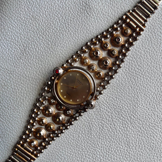 ❦ -Working- *RARE FIND* 18K Goldplated Omax Triple Beaded Japan Movt Watch