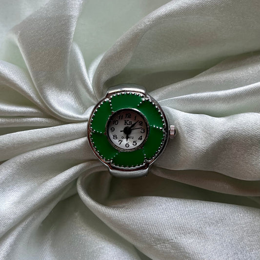 ❦ Green Abstract Flower Detail Watch Ring