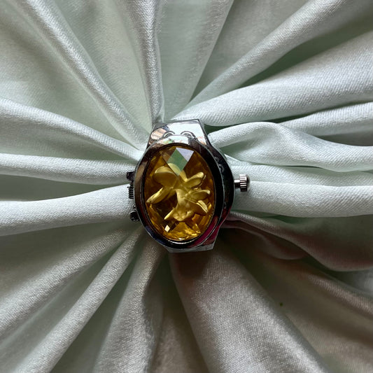 ❦ Trapped Gold Flower Peekaboo Watch Ring