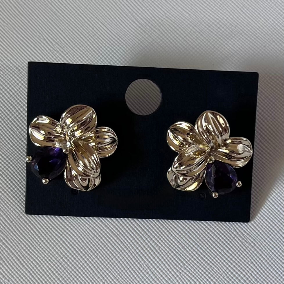 ❦ Purple Stone Flower Stud Earrings